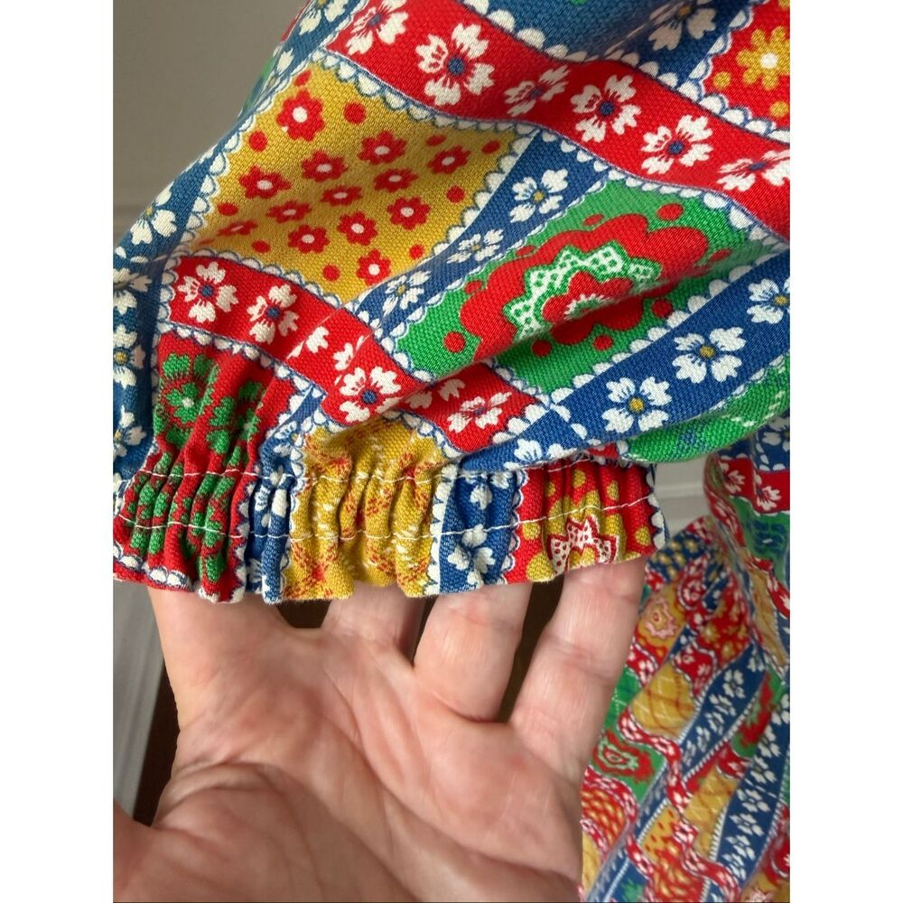 Vintage 70s Empire Waist Maxi Dress Colorful Bandana Folkart Print S - Picture 3 of 6